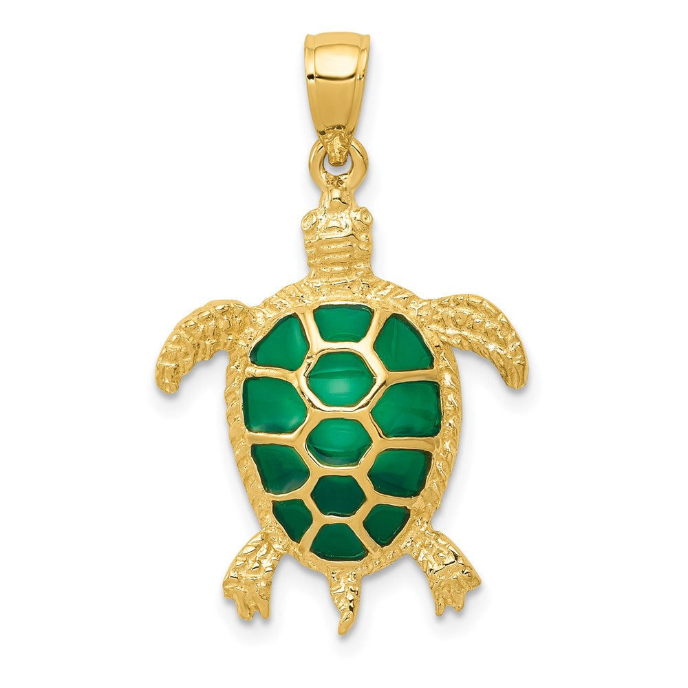 14K Green Enameled Sea Turtle Pendant