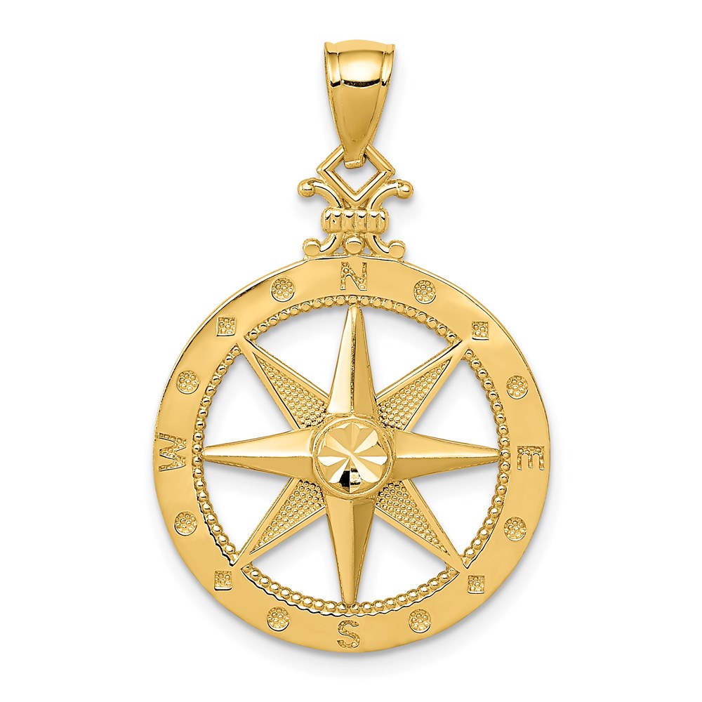 14k Diamond-cut Polished Compass Pendant