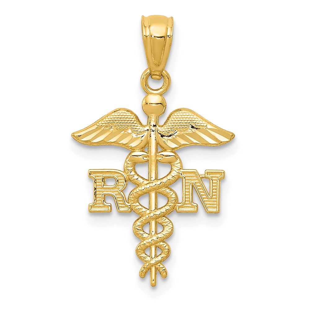 14k Diamond-cut Polished RN Nurse Pendant