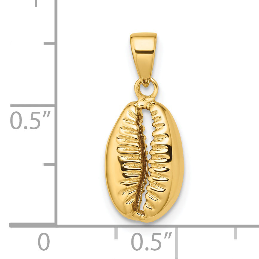 14k Polished 3D Crowrie Shell Pendant