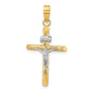 14K w/White Rhod Polished & Textured INRI Crucifix Cross Pendant