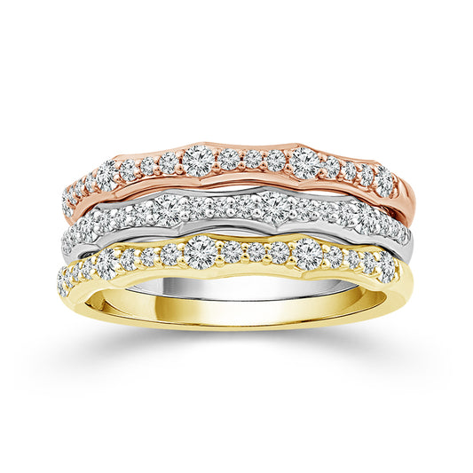 Diamond Band 0.75 ct tw 14k White Gold+14K Yellow Gold+14k Rose Gold