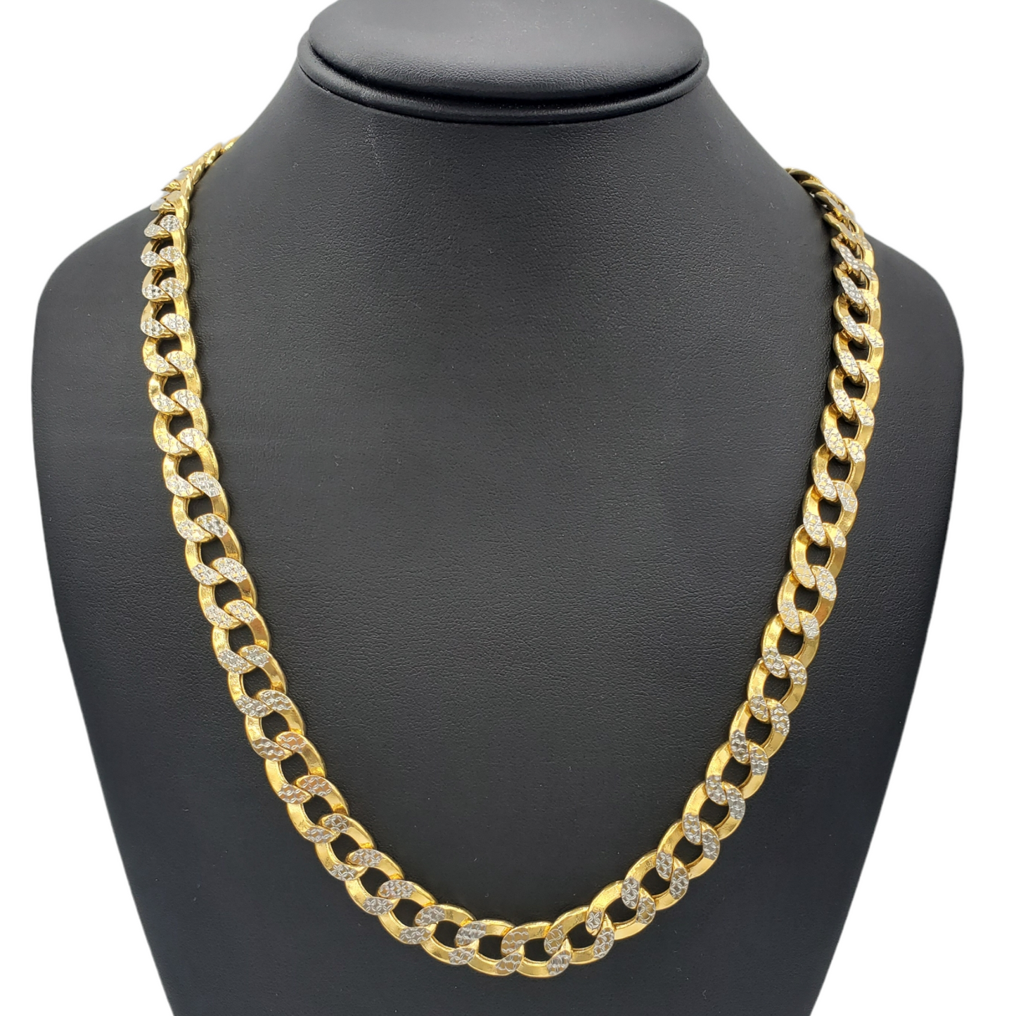 14K Hollow Yellow Gold Cuban American Link Diamond Pave Cut Chain