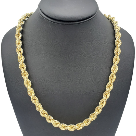 14K Hollow Yellow Gold Rope Link Chain