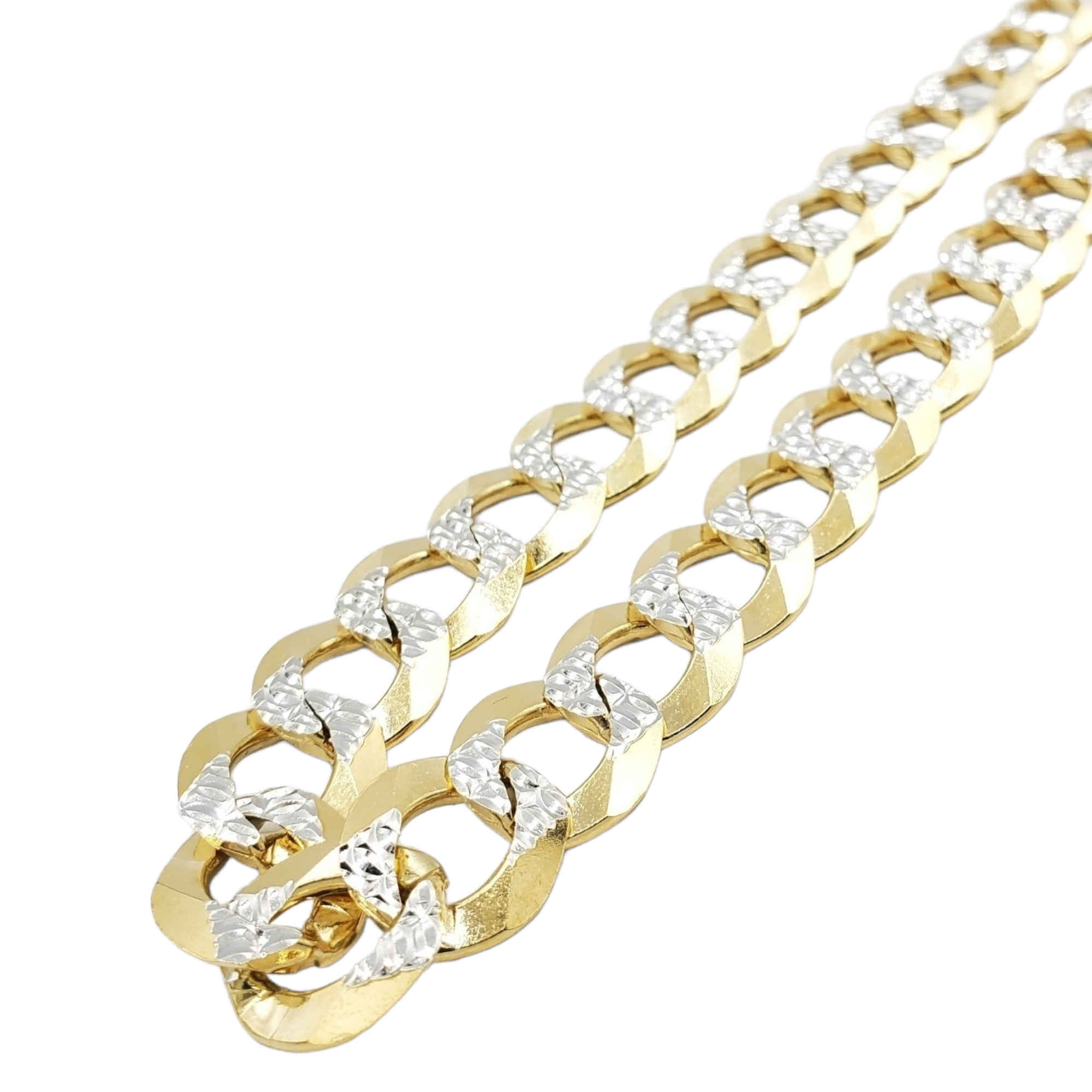 10K Solid Yellow Gold Cuban American Link Diamond Pave Cut Chain ...