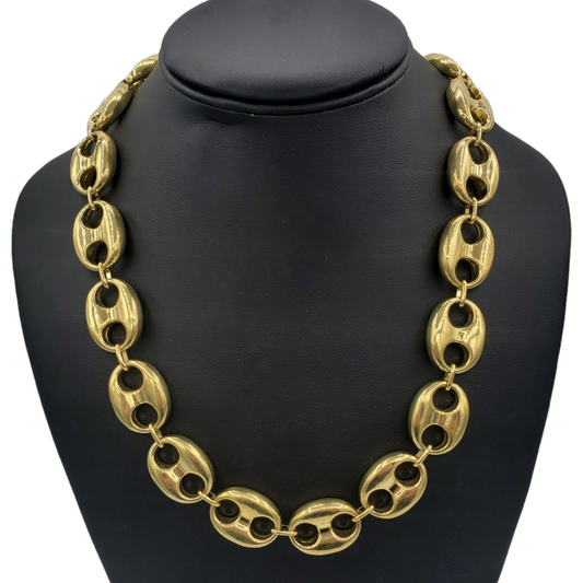 10K Hollow Yellow Gold Puff Mariner Link Chain