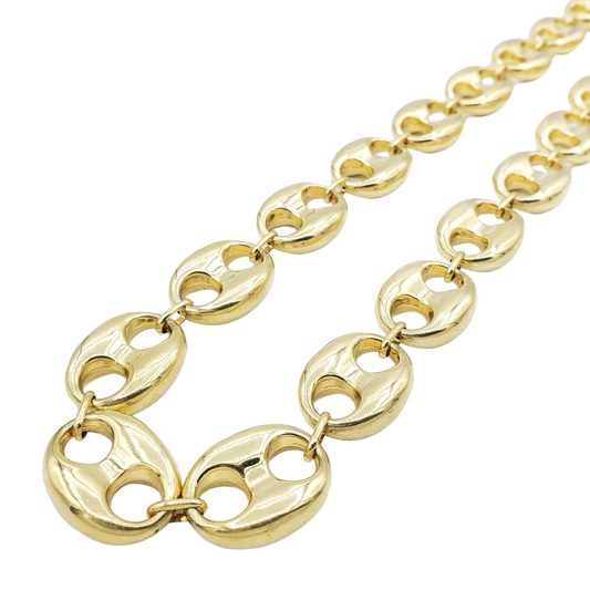 14K Hollow Yellow Gold Puff Mariner Link Chain