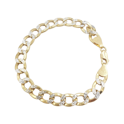 10K Hollow Yellow Gold Cuban American Link Pave Diamond Cut Bracelet