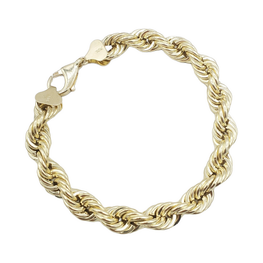 10K Hollow Yellow Gold Rope Link Bracelet