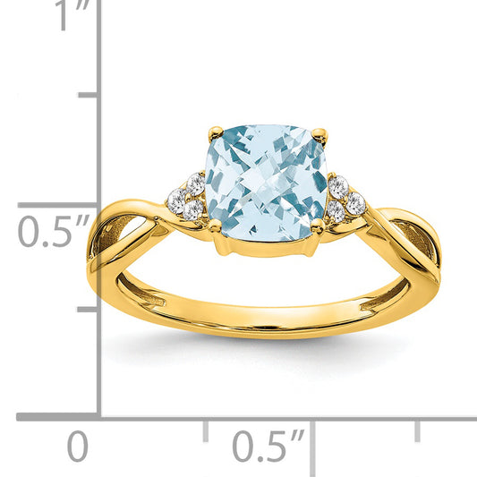 14k Checkerboard Aquamarine and Diamond Ring