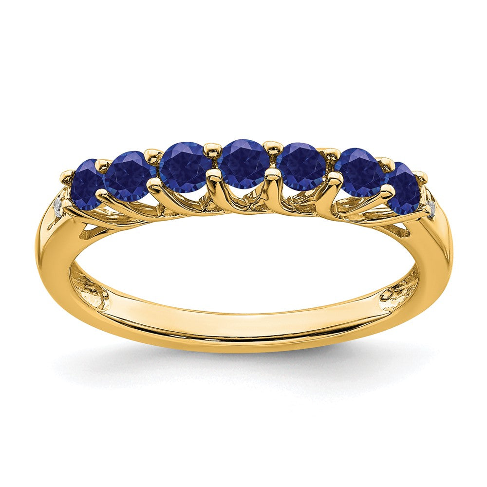 14k Created Sapphire and Diamond 7-stone Ring