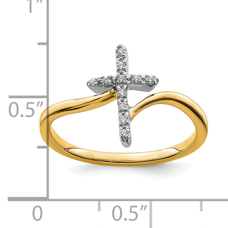 14k Two-tone Polished Cross Diamond Ring