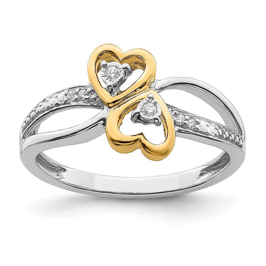 14k Two-tone Polished Double Heart Diamond Ring