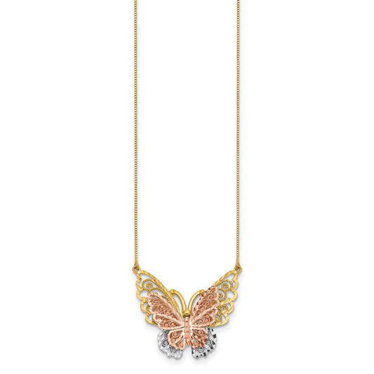 14k Yellow & Rose Gold w/ Rhodium Butterfly Necklace