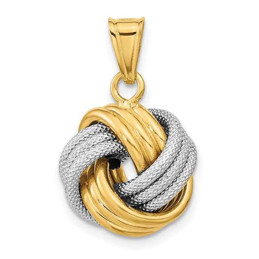 14k Two-Tone Polished Textured Love Knot Pendant