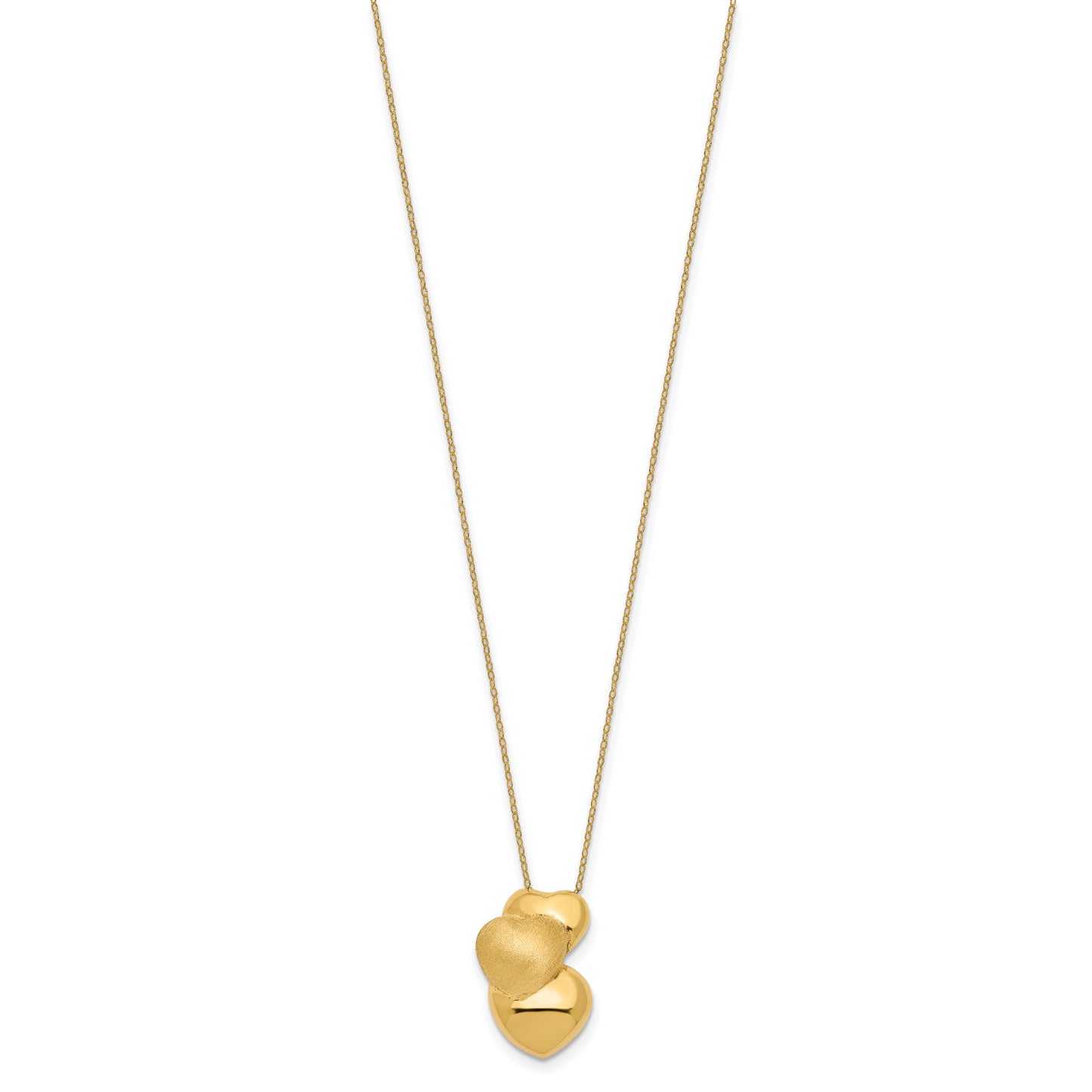 14k Polished and Satin 3 Puffed Hollow Hearts Necklace