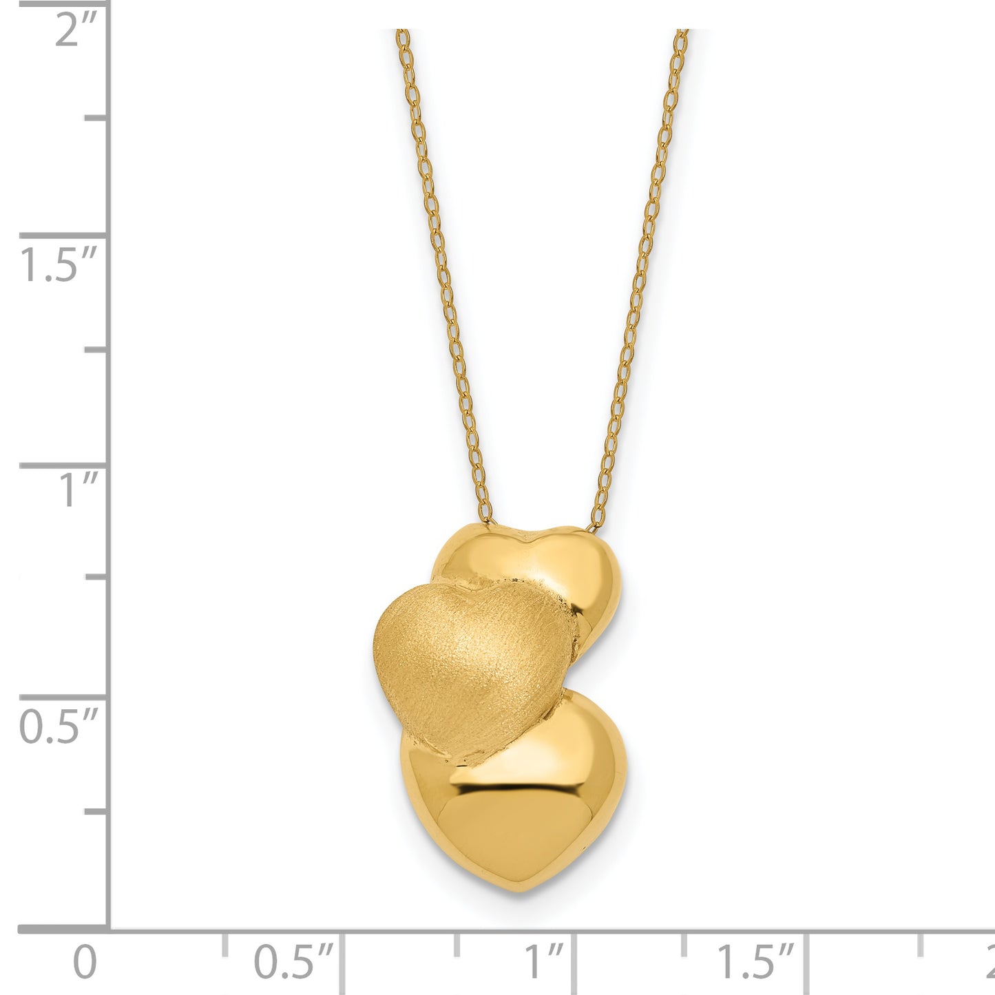 14k Polished and Satin 3 Puffed Hollow Hearts Necklace