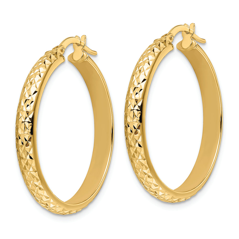 14K Polished Diamond Cut Hoop Earrings