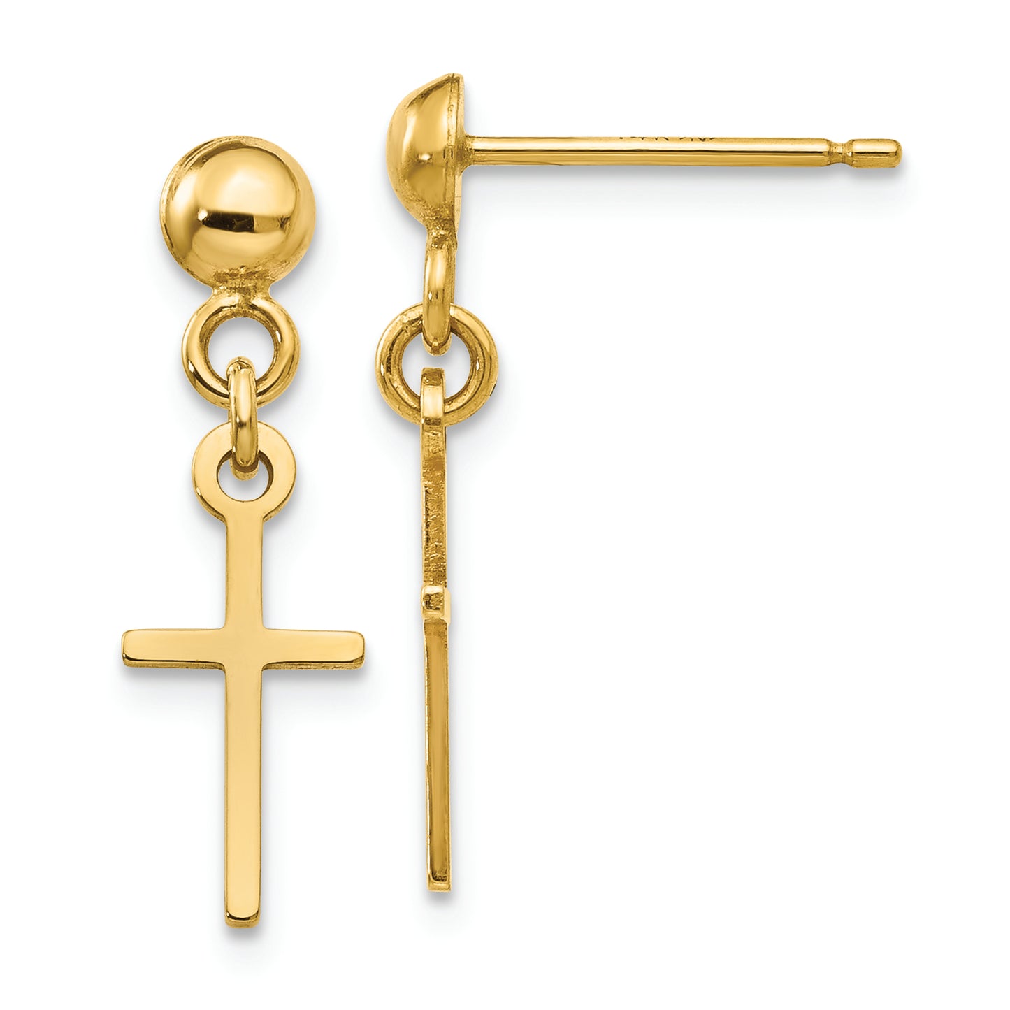 14k Polished Cross Dangle Post Earrings