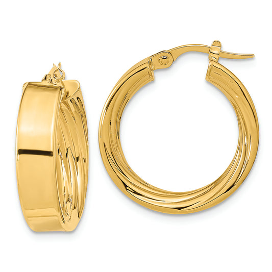 14K Polished and Textured Inside Hoop Earrings