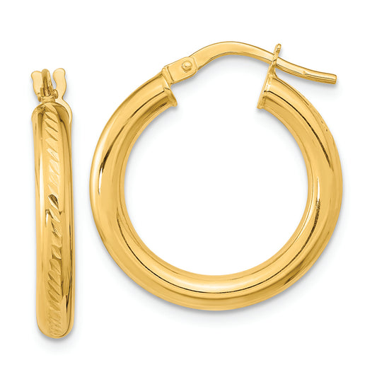 14K Polished and Textured Hoop Earrings