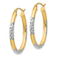 14K w/ White Rhodium 3mm Diamond Cut Oval Hollow Hoop Earrings