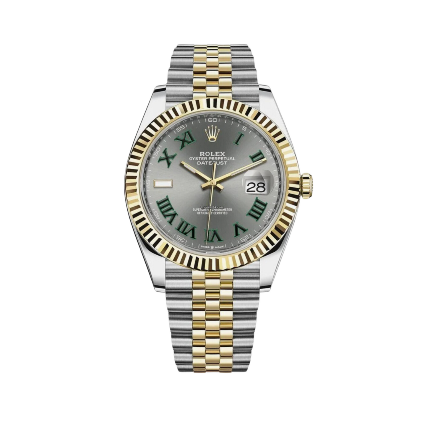 Rolex Steel and Yellow Gold Datejust 41 Watch - Fluted Bezel - Slate Gray Green Roman Wimbledon Dial - Jubilee Bracelet - 126301