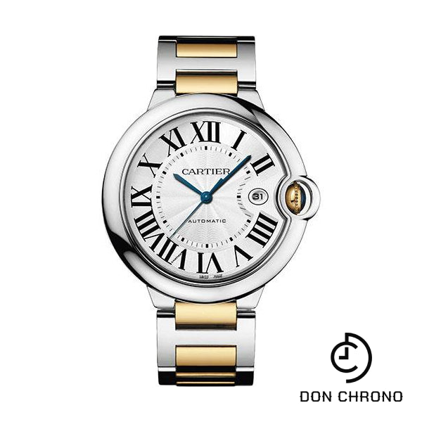 Reloj Cartier Ballon Bleu de Cartier - Caja de acero y oro amarillo de 42 mm - Esfera plateada - Brazalete intercambiable de dos tonos - W2BB0031