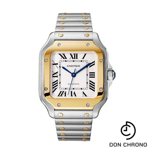 Reloj Cartier Santos de Cartier - Caja de acero y oro amarillo de 35,1 mm - Esfera plateada - Brazalete de acero - W2SA0016