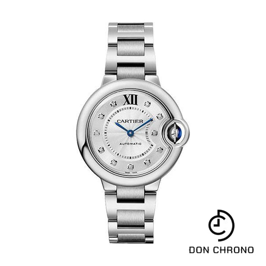 Cartier Ballon Bleu de Cartier Watch - 33 mm Steel Case - Silvered Diamond Dial - Interchangeable Bracelet - W4BB0021