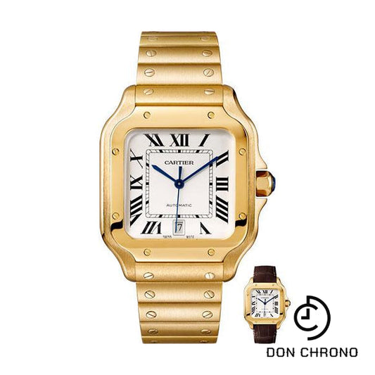 Reloj Cartier Santos de Cartier - Caja de oro amarillo de 39,8 mm - Esfera plateada - Correa de aligátor - WGSA0009