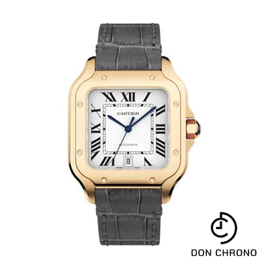Reloj Cartier Santos de Cartier - Caja de oro rosa de 39,8 mm - Esfera plateada - Correa de piel de becerro y aligátor - WGSA0019