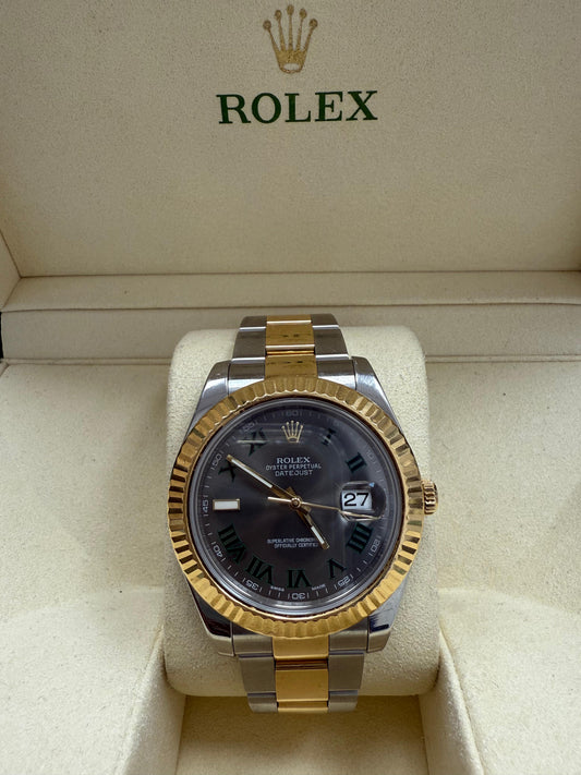 ROLEX DATEJUST TWO-TONE WIMBLEDON ROMAN DIAL 41MM - 116333