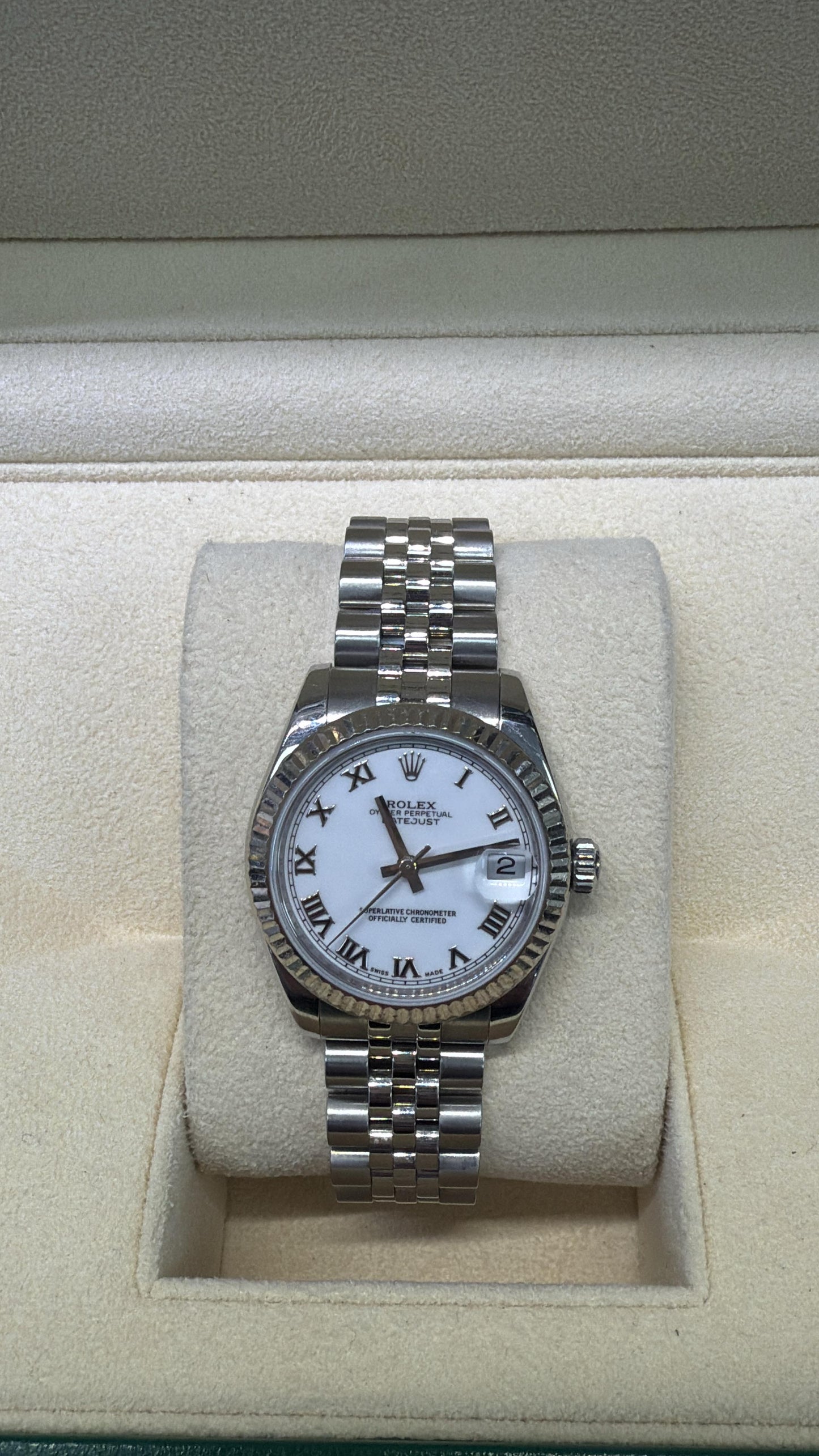 ROLEX DATE JUST WHITE FACE S/STEL GOLD BEZEL JUBULIE 31MM - 178274