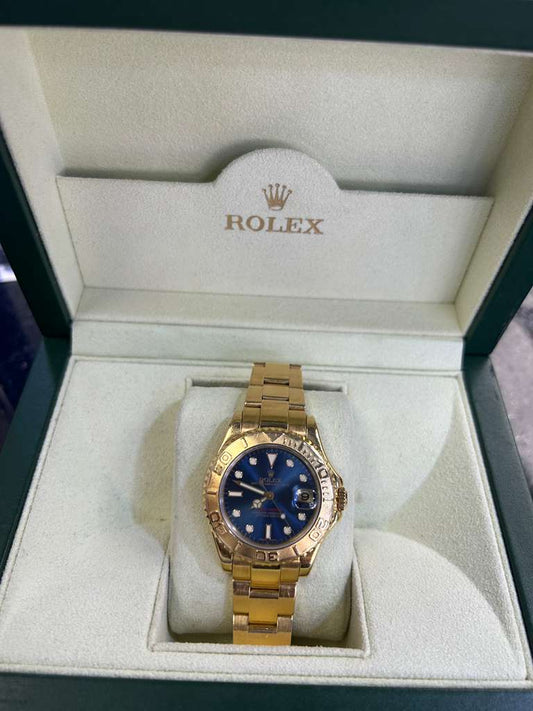 ROLEX YACHT-MASTER BLUE-DIAL 18KT GOLD 35MM - 168628