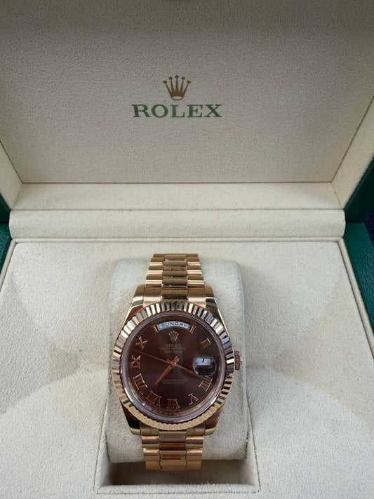 ROLEX DAY-DATE PRESIDENT EVEROSE-GOLD CHOCOLATE-DIAL-41MM-218235