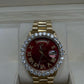 ROLEX DAY-DATE 18K GOLD WITH DIAMOND STONES ROMANX RED FACE  36MM - 18238