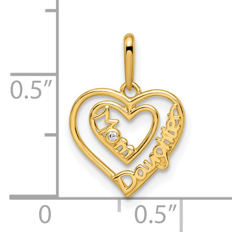 14k CZ Mom & Daughter Heart Pendant