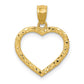 14K Polished and Textured Open Heart Pendant