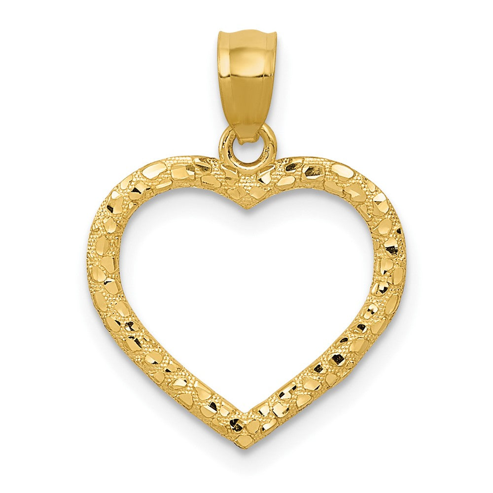 14K Polished and Textured Open Heart Pendant