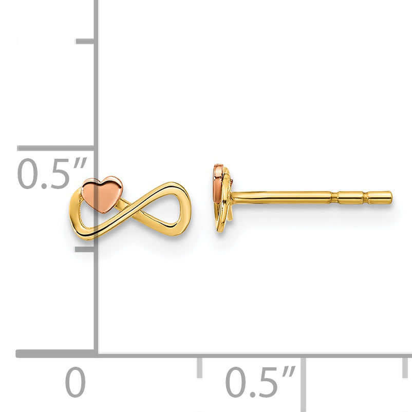 14K Two-tone Infinity with Heart Post Earrings