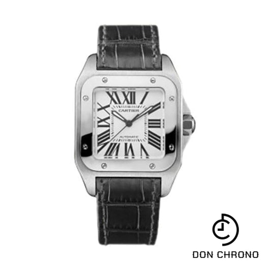 Reloj Cartier Santos 100 - Caja mediana de acero - Correa de cocodrilo - W20106X8