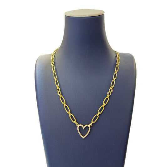 Infinite Grace - 14K Yellow Gold Paperclip Necklace with Heart Charm