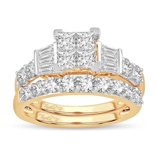 Promesa iluminada por el sol - Conjunto nupcial de diamantes de 2,00 quilates en oro amarillo de 14 quilates