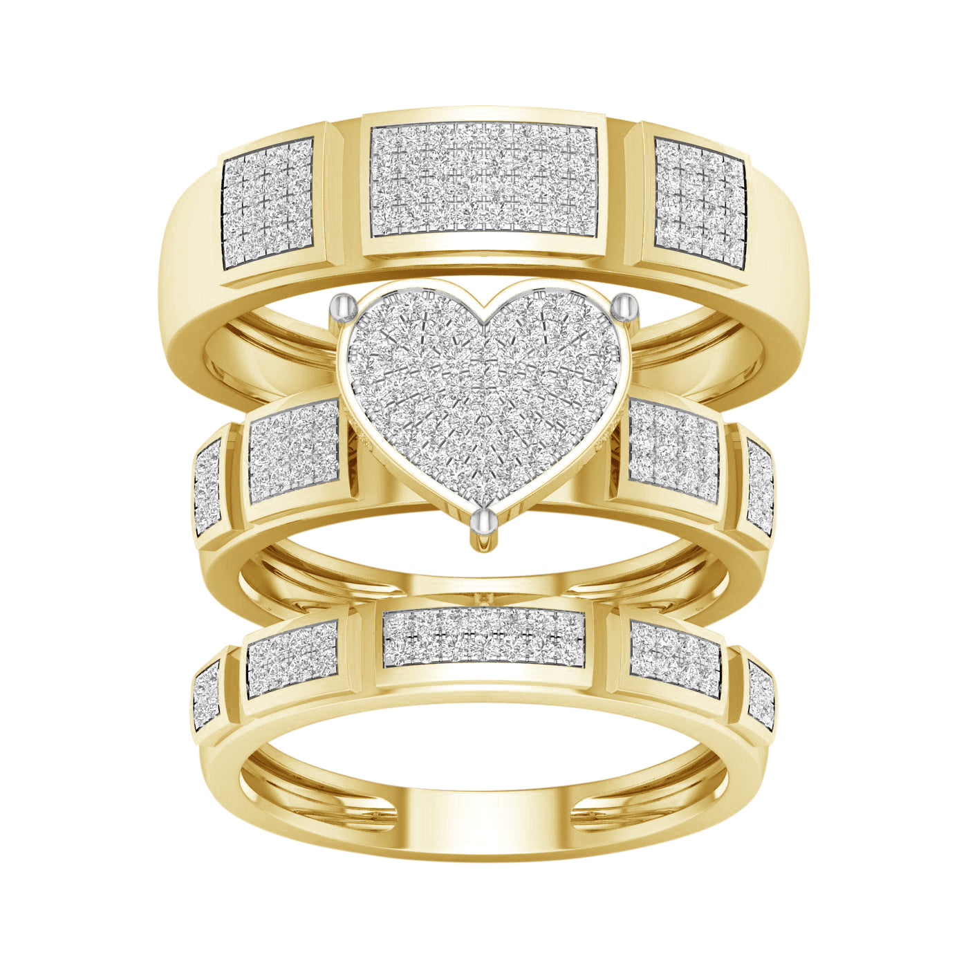 Juego de trío de anillos de boda con diamantes de 0,50 quilates en oro amarillo de 10 quilates
