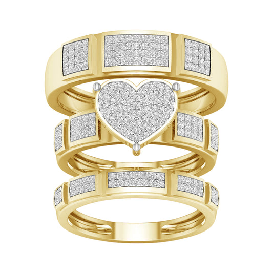 Juego de trío de anillos de boda con diamantes de 0,50 quilates en oro amarillo de 10 quilates