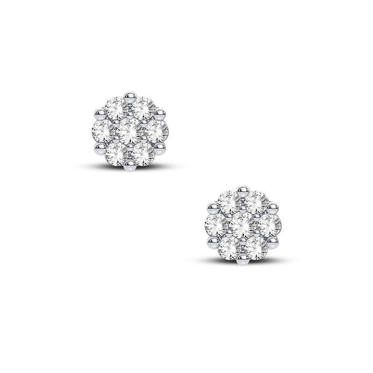 Floral Cluster Diamond Stud Earrings - 14K Yellow Gold