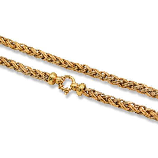 Conjunto de collar de cadena de trigo elegante para mujer en oro bicolor de 18 quilates