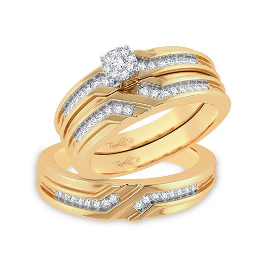Interwoven Brilliance: 14K Yellow Gold 0.35CT Diamond Trio Wedding Set
