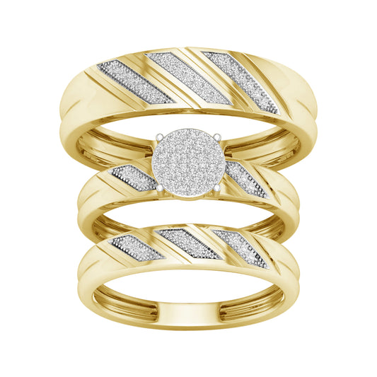Juego de trío de anillos de boda con diamantes de 0,20 quilates en oro amarillo de 10 quilates